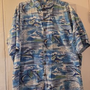 Men's Blue Marlin Print Casual Button Down Shirt